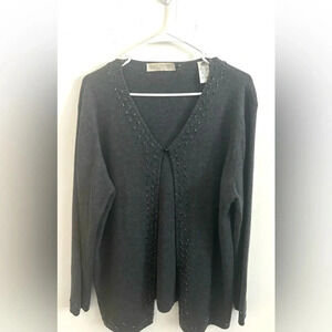 Cardigan Sweater Women 1X  Indie Grunge Wool Gray Beaded  Whimsigoth Mature